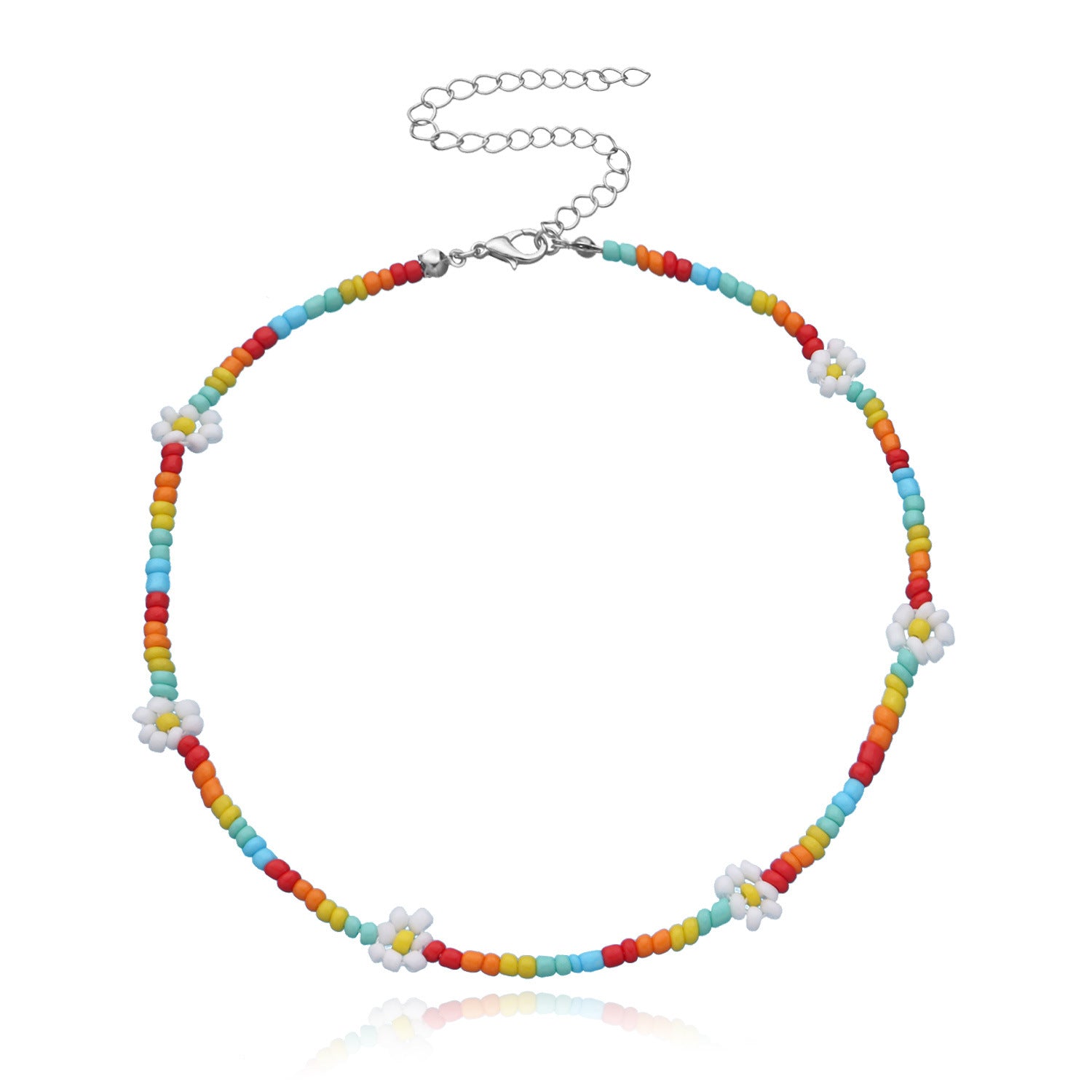 Wholesale Rice Bead Flower Alloy Necklace